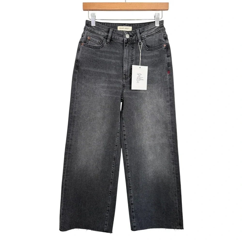 NWT Warp + Weft Cropped Wide Leg Jeans Womens 26 Gray Black‎ Wash Overcast Denim